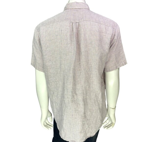 Brooks Brothers 346 Mens Linen Shirt Yellow Pink Check Short Sleeve Size L - Picture 7 of 12